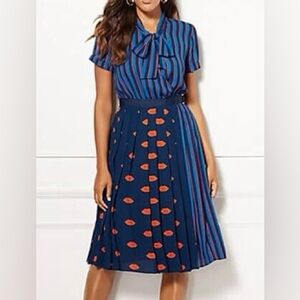 Eva Mendez for New York & Company Navy and Orange Striped Dress